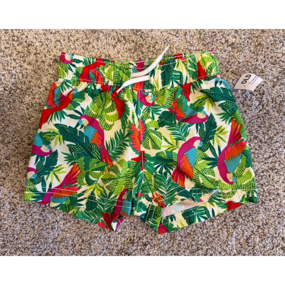 Old Navy Swim Trunks Parrot Tropical 12-18M Multi Color Summer Beach Shorts NWT